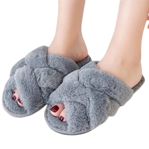 Grey Cross Strap Slippers - Picture 6 of 6